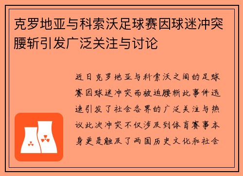 克罗地亚与科索沃足球赛因球迷冲突腰斩引发广泛关注与讨论