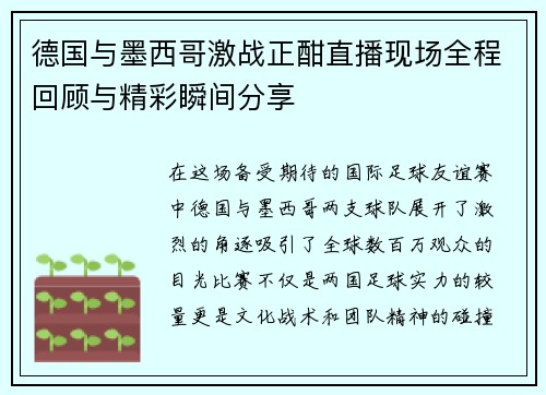 德国与墨西哥激战正酣直播现场全程回顾与精彩瞬间分享
