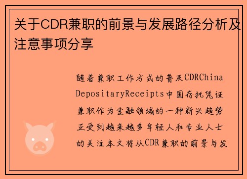 关于CDR兼职的前景与发展路径分析及注意事项分享