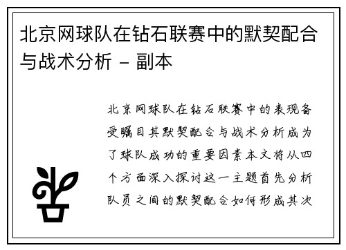 北京网球队在钻石联赛中的默契配合与战术分析 - 副本