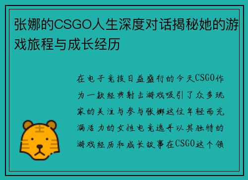 张娜的CSGO人生深度对话揭秘她的游戏旅程与成长经历
